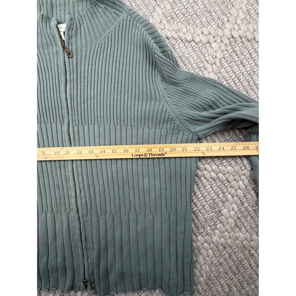 J.Jill Full Zip Cardigan Women 2X Sage Green Silk Cotton Ribbed Mock Sweater - Picture 6 of 6